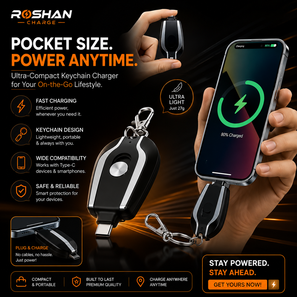 Fast Charging Keychain Power Bank Black