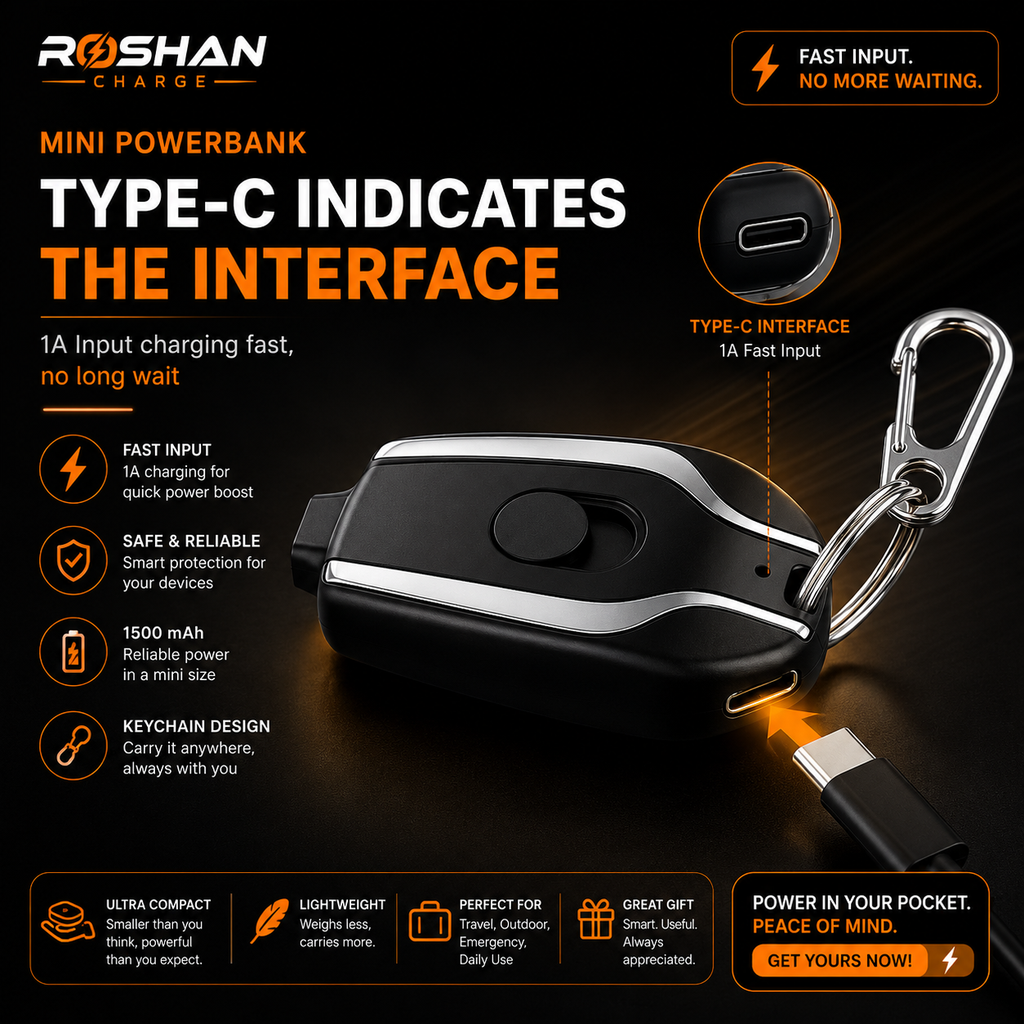 Fast Charging Keychain Power Bank Black