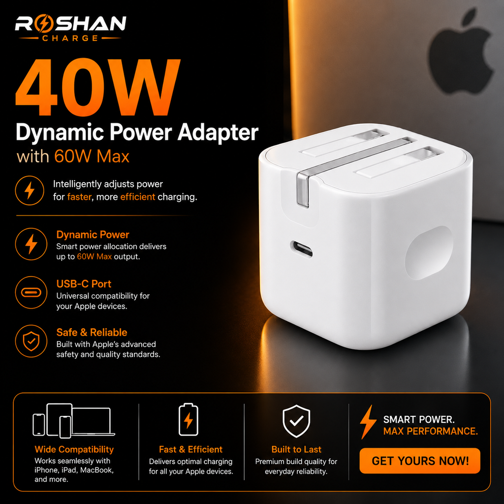 Apple Original 40W USB-C Fast Charger – Up to 60W Max Power for iPhone, iPad & MacBook