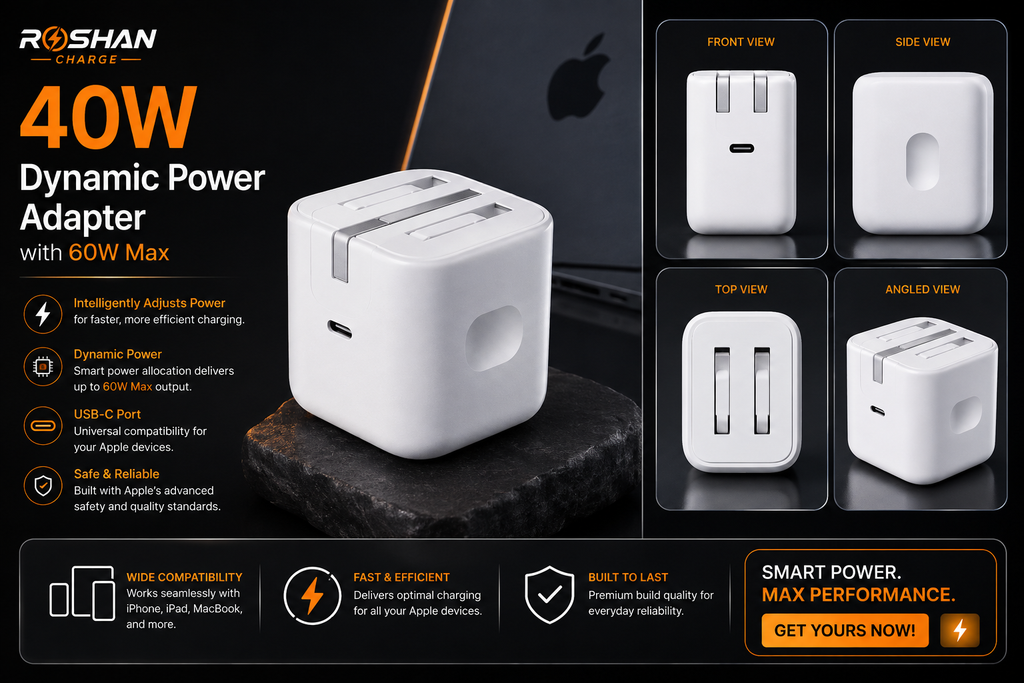 Apple Original 40W USB-C Fast Charger – Up to 60W Max Power for iPhone, iPad & MacBook