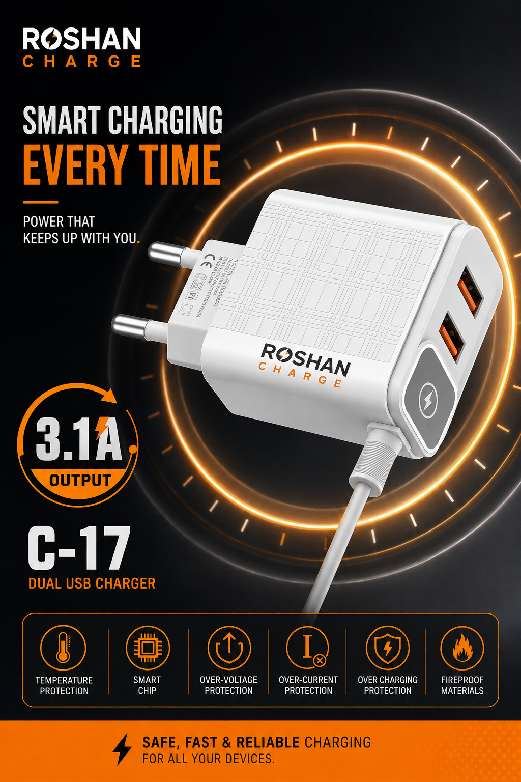3-in-1 Type-C Fast Charger for Phone – 31A High-Power Charging Adapter