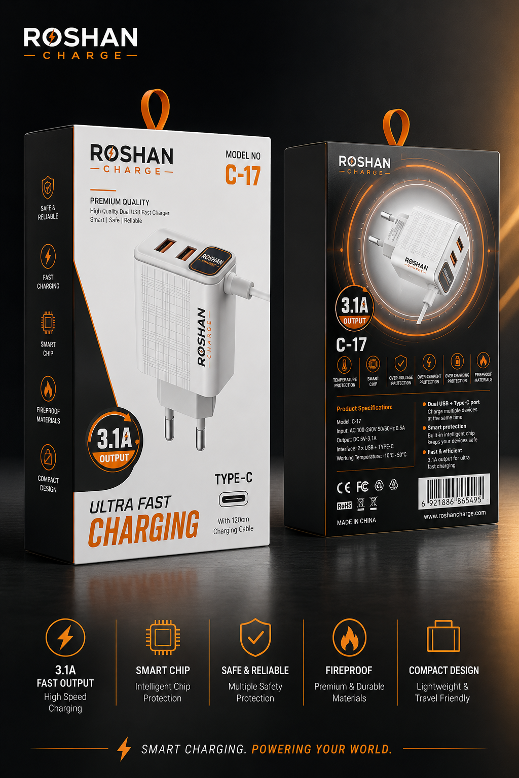 3-in-1 Type-C Fast Charger for Phone – 31A High-Power Charging Adapter