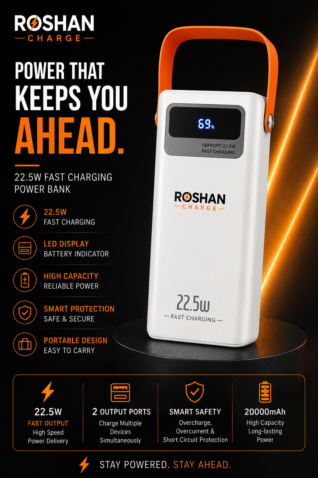 30000mAh Power Bank  3-Device Fast Charging with 2 USB-C & 1 USB-A Ports