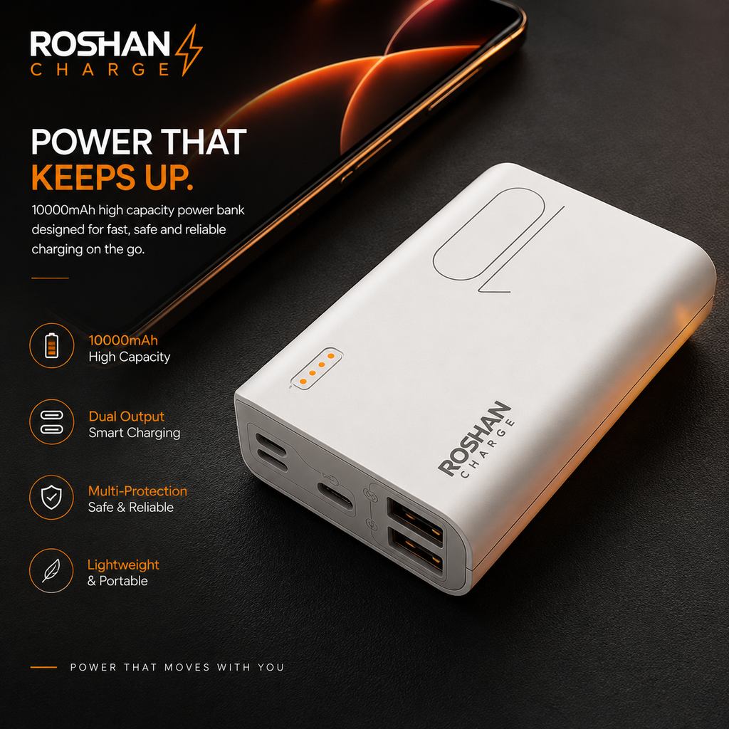 Portable White Power Bank 10000 mAh Fast Charge